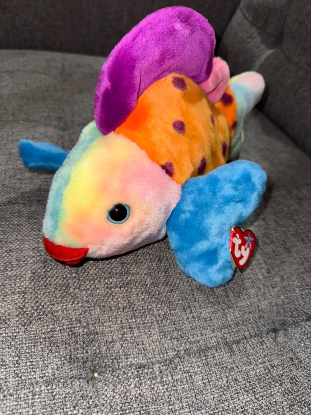 Ty lips beanie baby stuffed animal rainbow fish 13”